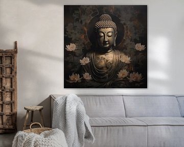 Bouddha dans les fleurs sombres sur The Xclusive Art