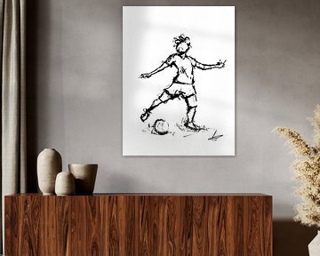 Zwart wit houtskool tekening voetballer van Emiel de Lange