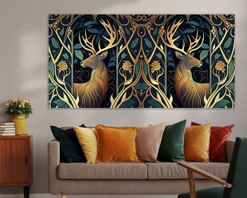 Stag portraits in art nouveau by Richard Rijsdijk