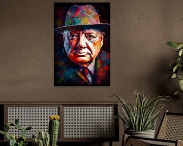 Winston Churchill Kleurrijke Reflectie van De Muurdecoratie