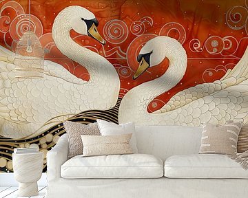 Zwanen paar in art deco stijl van Richards Fine Art