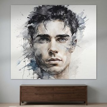 abstract watercolour painting of a male face