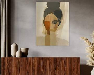 Portrait moderne et abstrait dans les tons de terre sur Carla Van Iersel