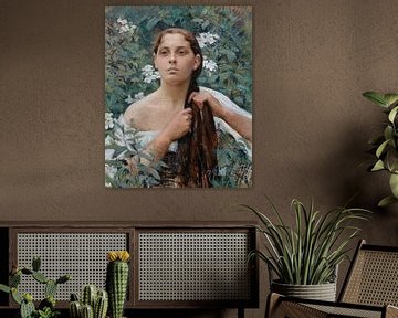 Camille Metra, A woman braiding her hair by Atelier Liesjes