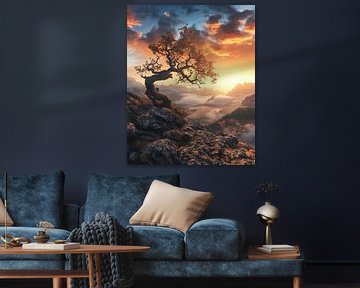 Arbre romantique dans la lumière du crépuscule