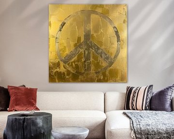 Krachtig Peace teken in Vrede op Goud Impasto van Surreal Media