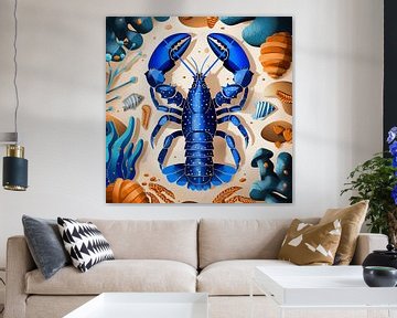 Homard bleu dans la mer des trésors : Un collage sur l'océan sur Color Square