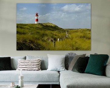 Paysage d'herbe sur la côte avec un phare sur Oliver Lahrem