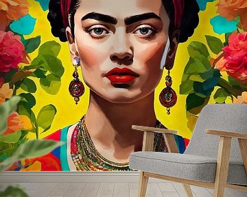 Gemälde von Frida mit Blumen in ihrem Haar von Dreamy Faces