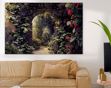 Doorkijkje in romantische Engelse rozentuin van Vlindertuin Art