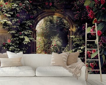 View through romantic rose garden by Vlindertuin-Art