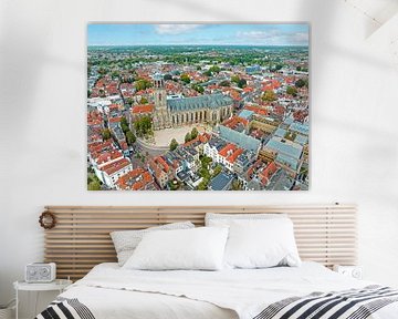 Luchtfoto van de stad Deventer met de Lebinius kerk in Nederland van Eye on You