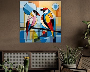 Twee Abstracte Vogels op Stok van Karina Brouwer