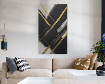 Abstract zwart, wit en goud van Niek Traas