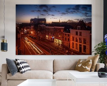 Evening falls over the Hooigracht in Leiden by Martijn van der Nat