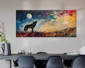 Schilderij Wolf Maanlicht van Kunst Kriebels