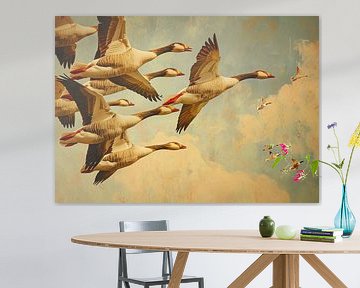 Gemälde Gänseflug von Kunst Laune