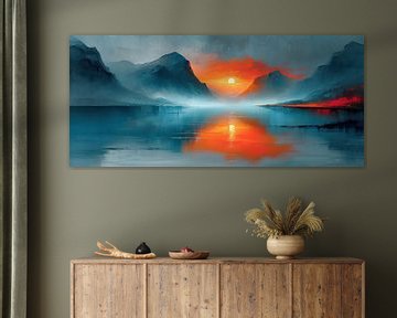 Abstracte Zonsondergang | Fiery Silence Amidst Peaks