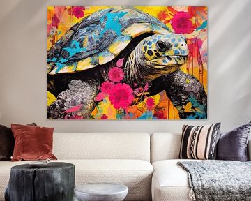 Bunte Tierkunst | Lebhaftes Schildkrötenporträt von De Mooiste Kunst