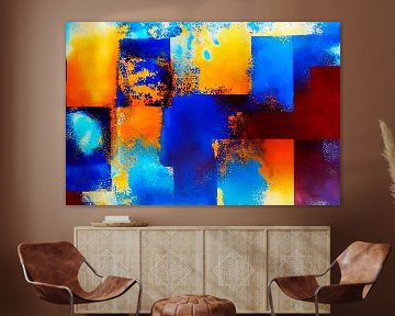 Abstracte zonsondergang in goud en blauw. van Ineke de Rijk