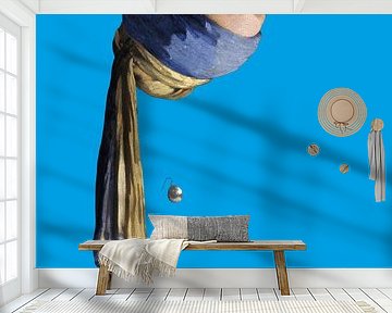 Vermeer Girl with the Pearl Earring upside down - pop art blue by Miauw webshop