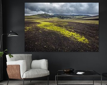 Landscape with lava field in Iceland's interior