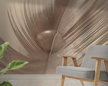 Abstraction: Soft pastel-coloured feather with water droplet by Marjolijn van den Berg