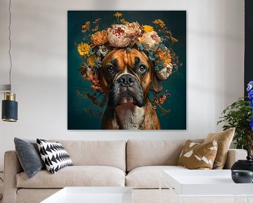 Bruine Boxer met wilde bloemen van Marlon Paul Bruin