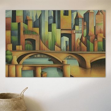 Abstract City Bridge Skyline – Geometric Modern Architecture Wall Art