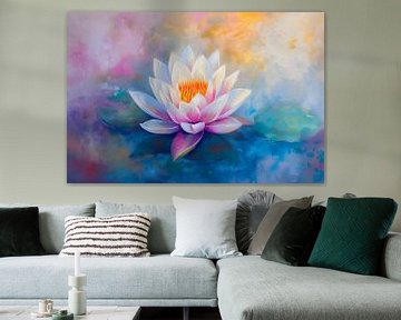 Fleur de lotus colorée sur But First Framing
