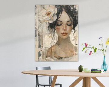 Modern and abstract portrait in white by Carla Van Iersel