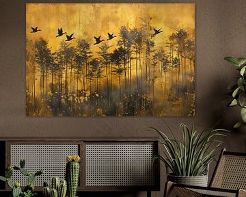 Abstract bos met vogels van Richard Rijsdijk