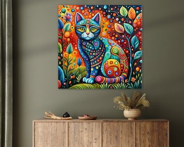Colorful cat between plants by Shirley Hoekstra