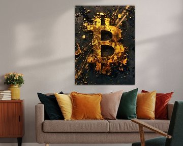 Gouden Bitcoin poster in street art stijl van Frank Daske | Foto & Design