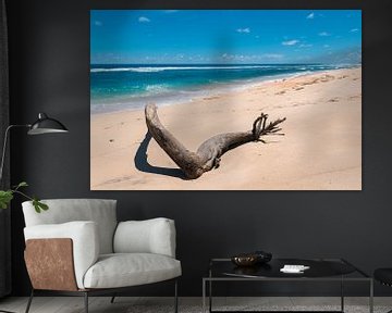 Schöner weißer Strand mit strahlend blauem Wasser (Pantai Nunggalan Beach) auf Bali, Indonesien von Troy Wegman