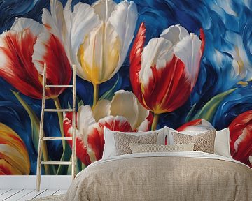 Nederlandse tulpen in rood wit blauw van Jolique Arte