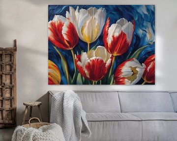 Tulipes hollandaises en rouge, blanc et bleu sur Jolique Arte