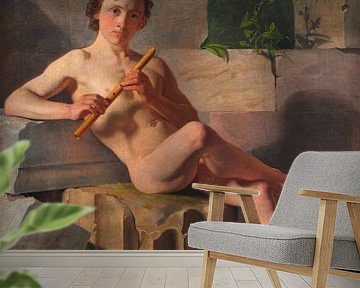 Constantin Hansen, mannelijk model dat fluit speelt, ca 1826 van Atelier Liesjes
