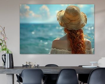 une femme avec un chapeau regarde la mer sur Egon Zitter