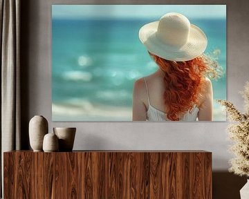 une femme avec un chapeau regarde la mer sur Egon Zitter