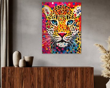 Farbenfrohes Panther Portrait mit Polka Dots von Frank Daske | Foto & Design