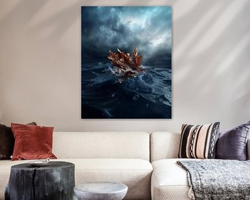 Feuille sur l'éclat de la mer