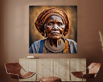 Portret  van wijze oude Afrikaanse vrouw. van Ineke de Rijk