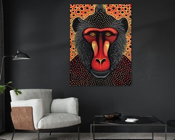 Abstract Mandrill portrait in red and orange by Frank Daske | Foto & Design