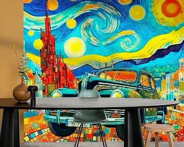 Vrolijke gekleurde auto geïnspireerd door Gustav Klimt en van Gogh.( 1 )