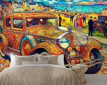 Vrolijke gekleurde auto geïnspireerd door Gustav Klimt en van Gogh.( 2) )