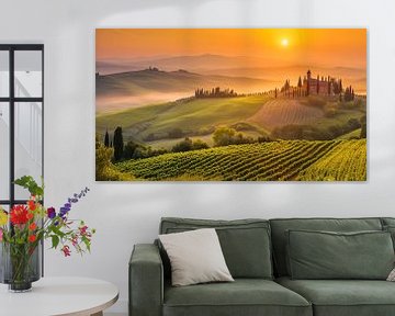 Sunrise among Tuscan vineyards by Vlindertuin Art