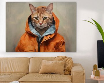 Cat Painting | Cat in Orange by Wonderful Art