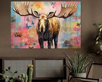 Abstract Moose | Moose Between Butterflies by Wonderful Art