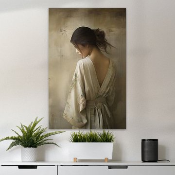 Portrait Femme Japonaise | Kimono Beauté sur Mauve Design
